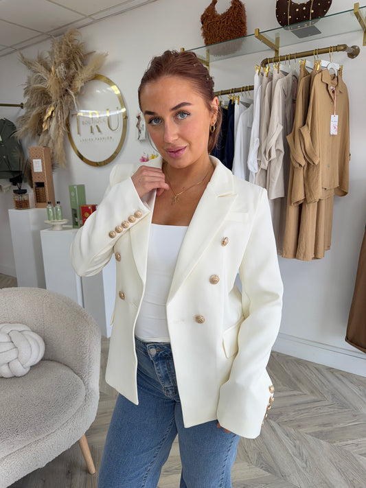 Harper Gold Buttoned Structured Blazer - Cream
