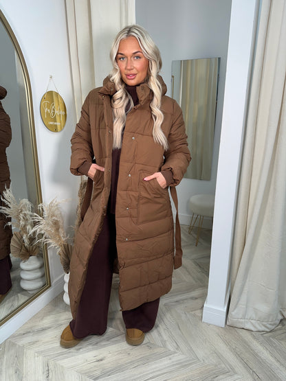 Padded Puffer Tie Holly Coat - Chocolate