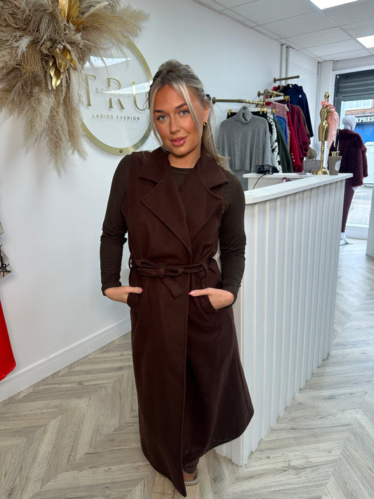 Isabelle Sleeveless Trench Coat - Chocolate