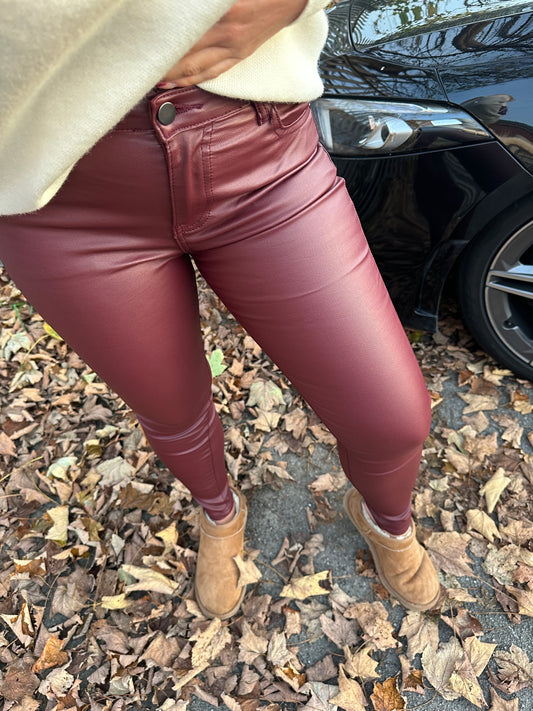 Burgundy Leather Jeans