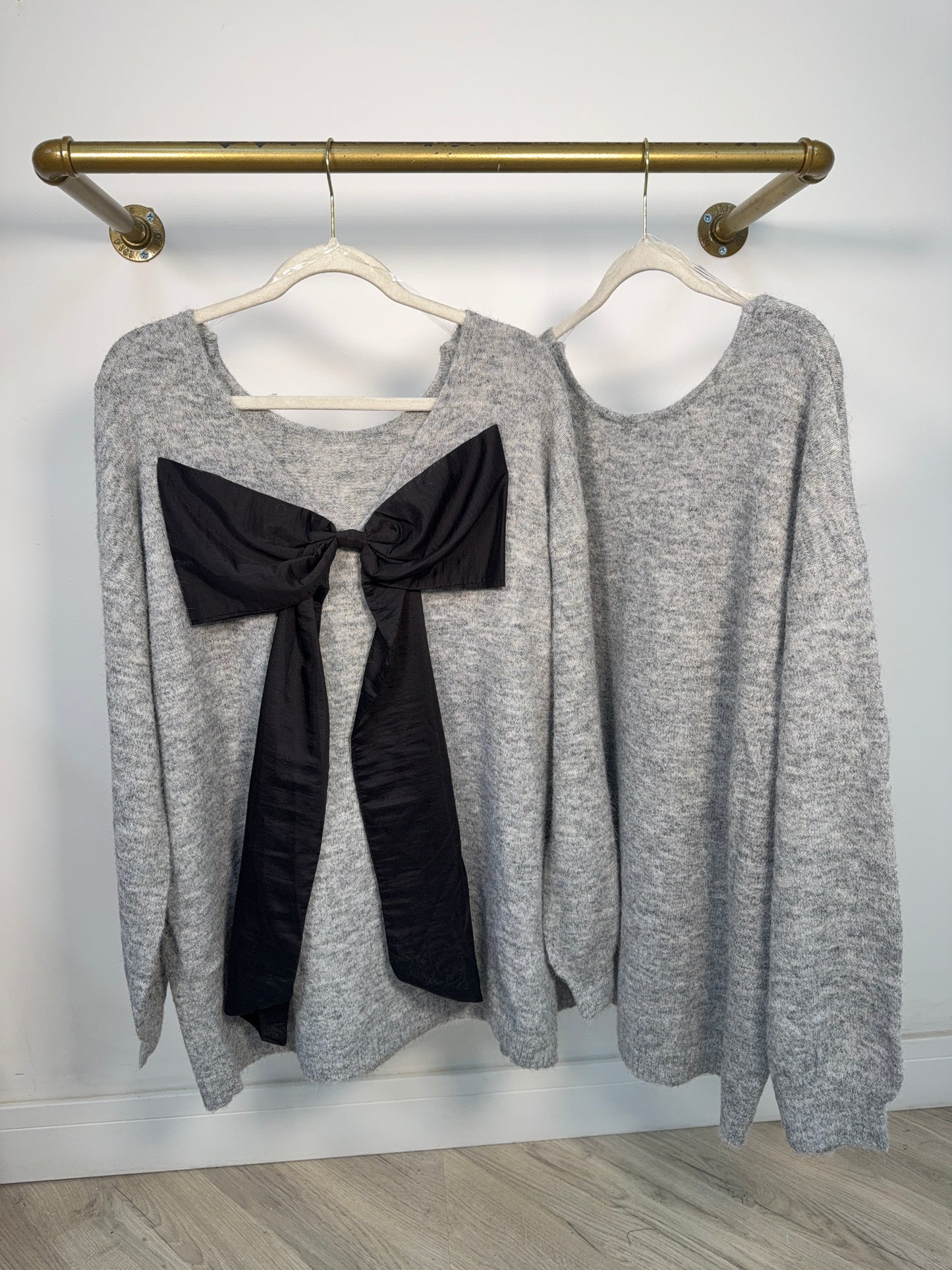 Kiraé Bow Longline Sweater - Grey