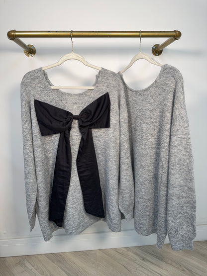 Kiraé Bow Longline Sweater - Grey