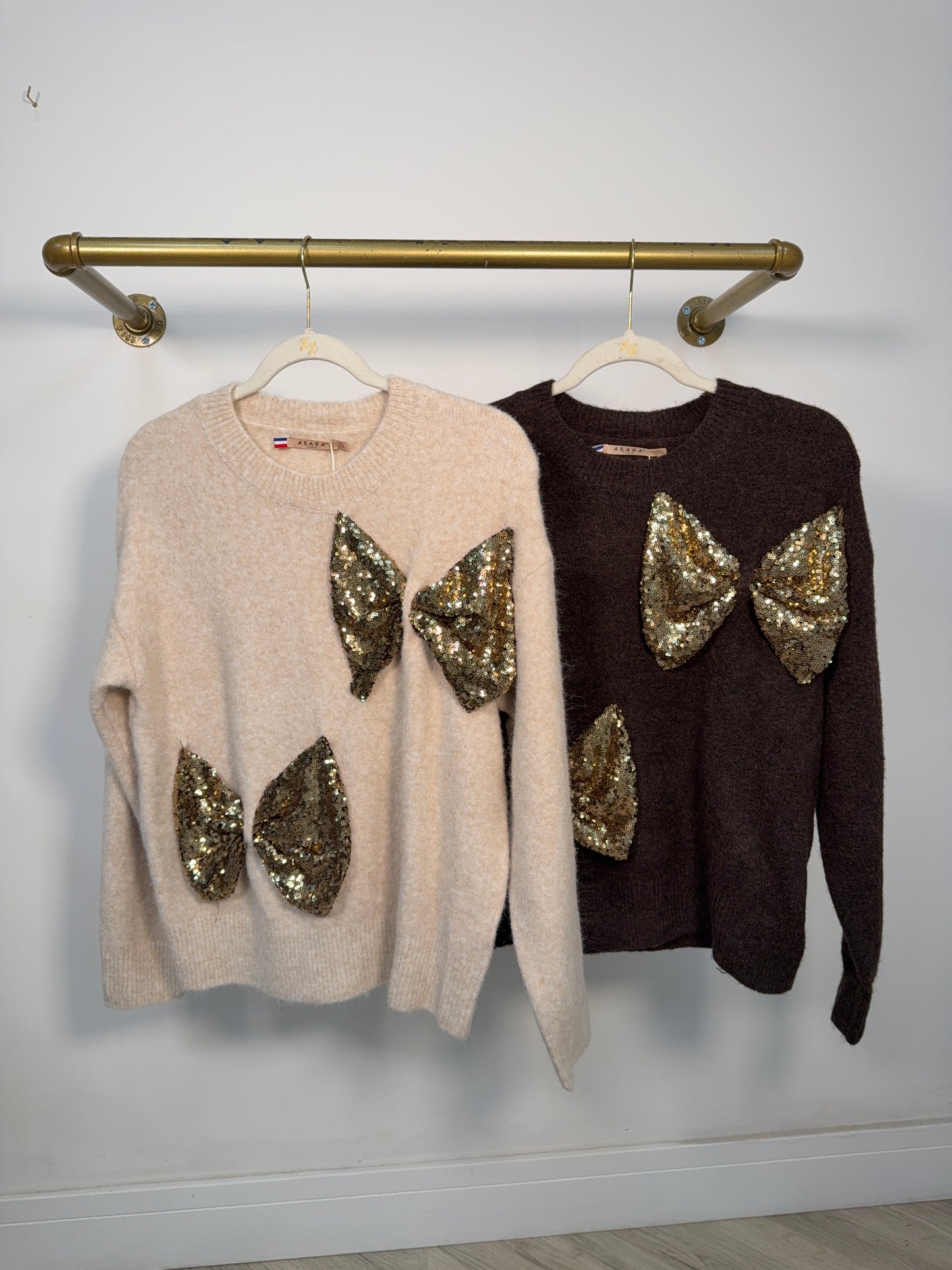Cindy Bow Sequin Sweater - Cream