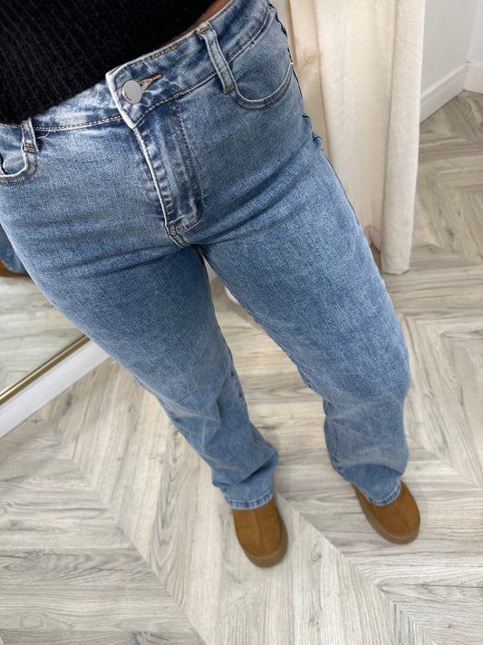 Stretchy Straight Leg Blue Jeans