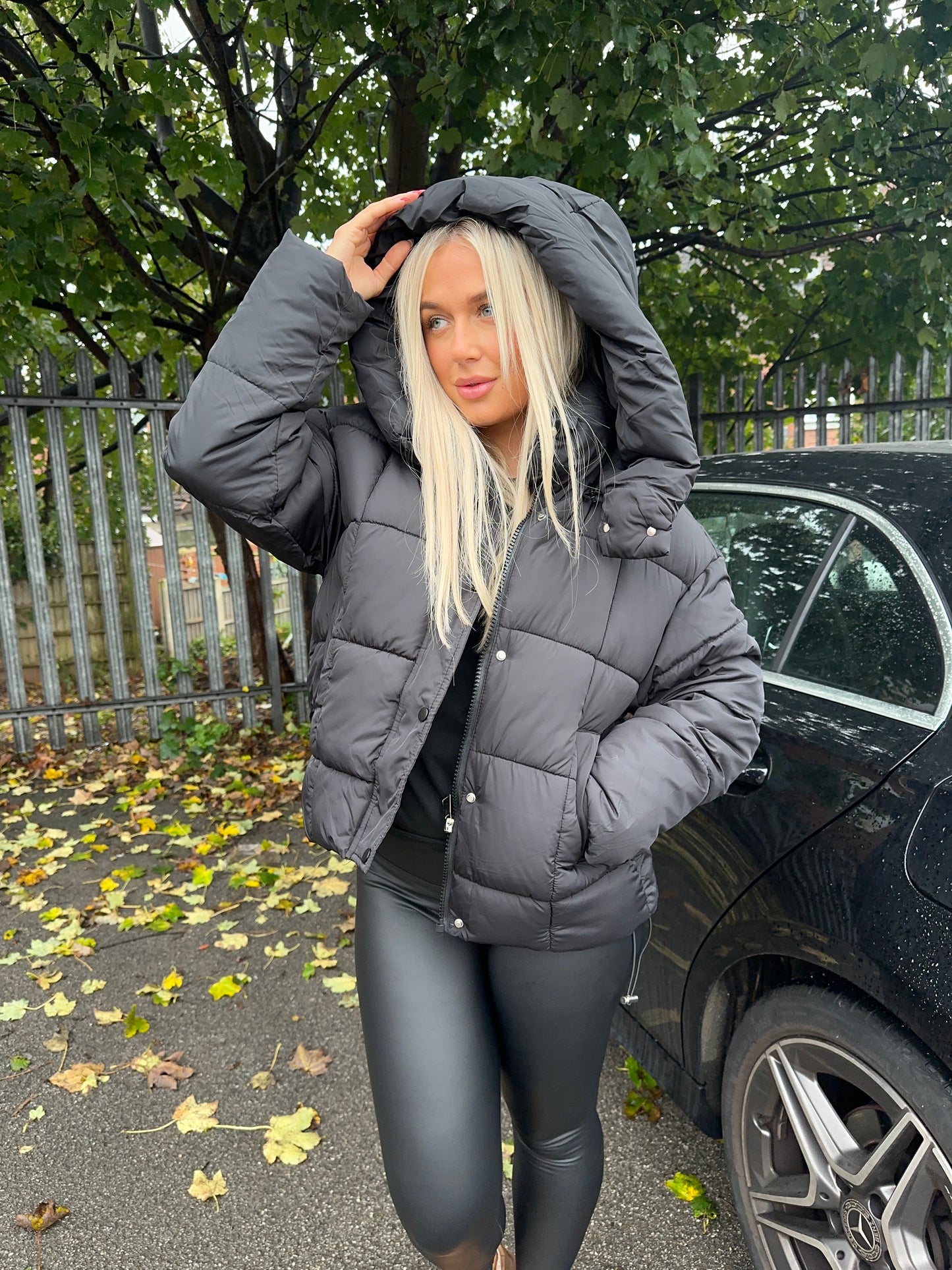 Sia Padded Hooded Puffer Coat - BLACK