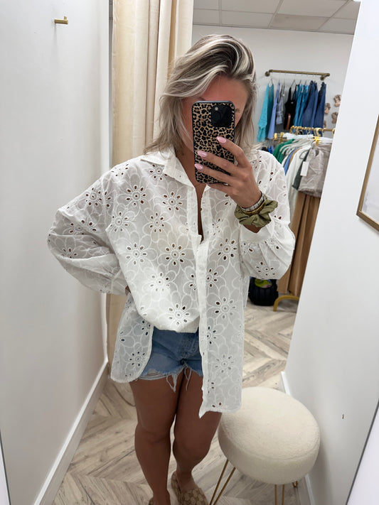 White Broderie Anglaise Pia Oversized Shirt