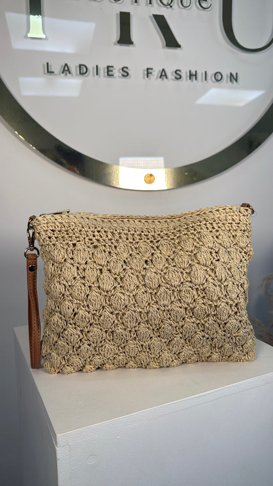 Erin Crochet Clutch Bag - Light Beige