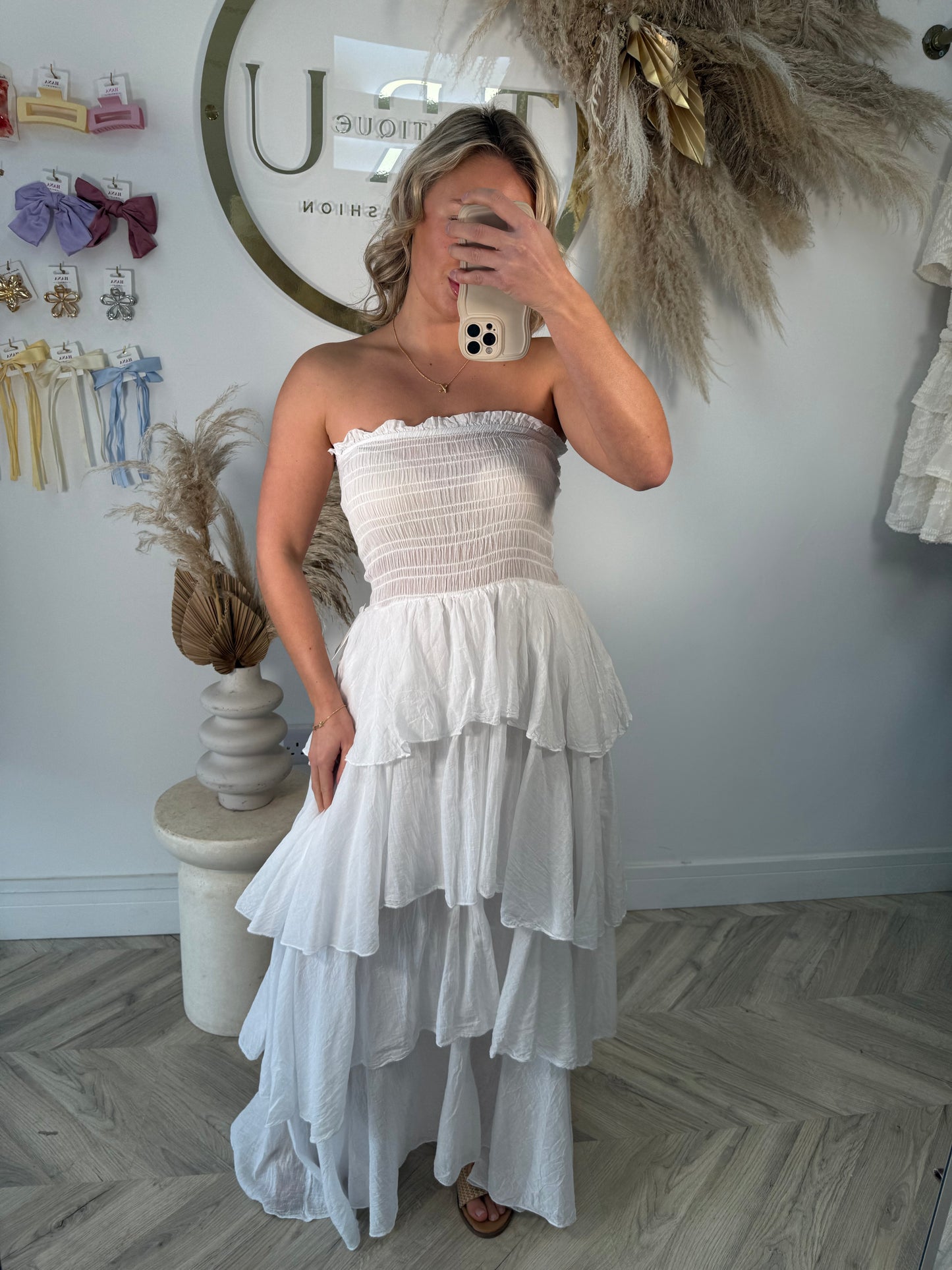 Priscilla Tiered Bandeau Maxi Dress - White