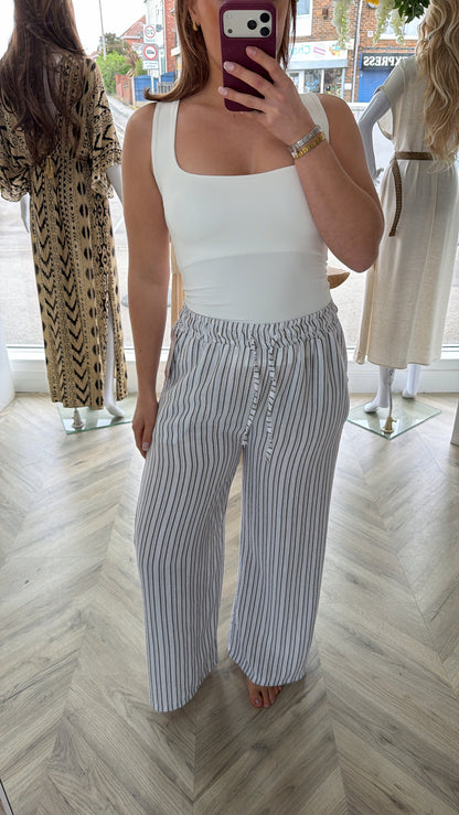 Ophelia Pinstriped Wide Trouser - Black