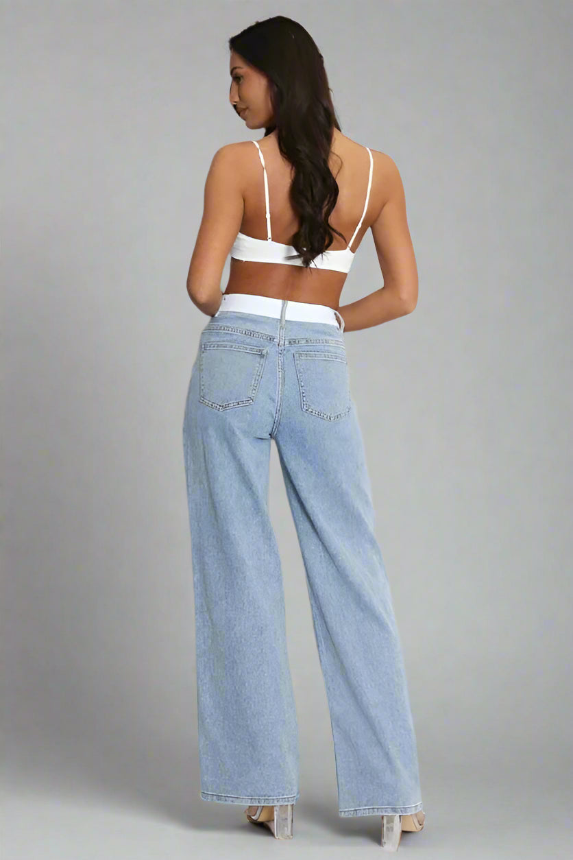 Faded Blue Banded Dad Fit Jeans