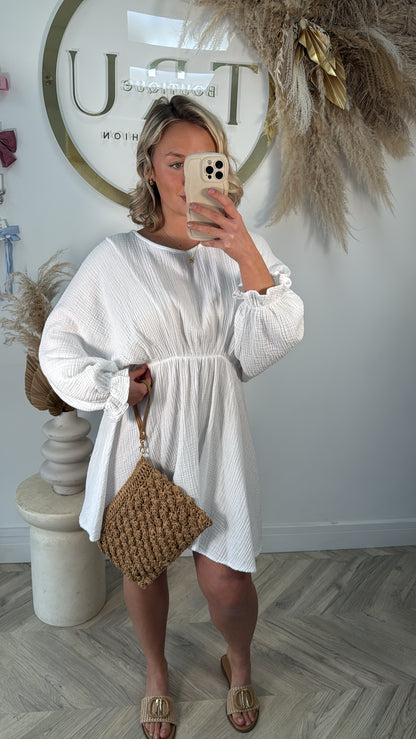 Jemma Cheesecloth Mini Dress - White