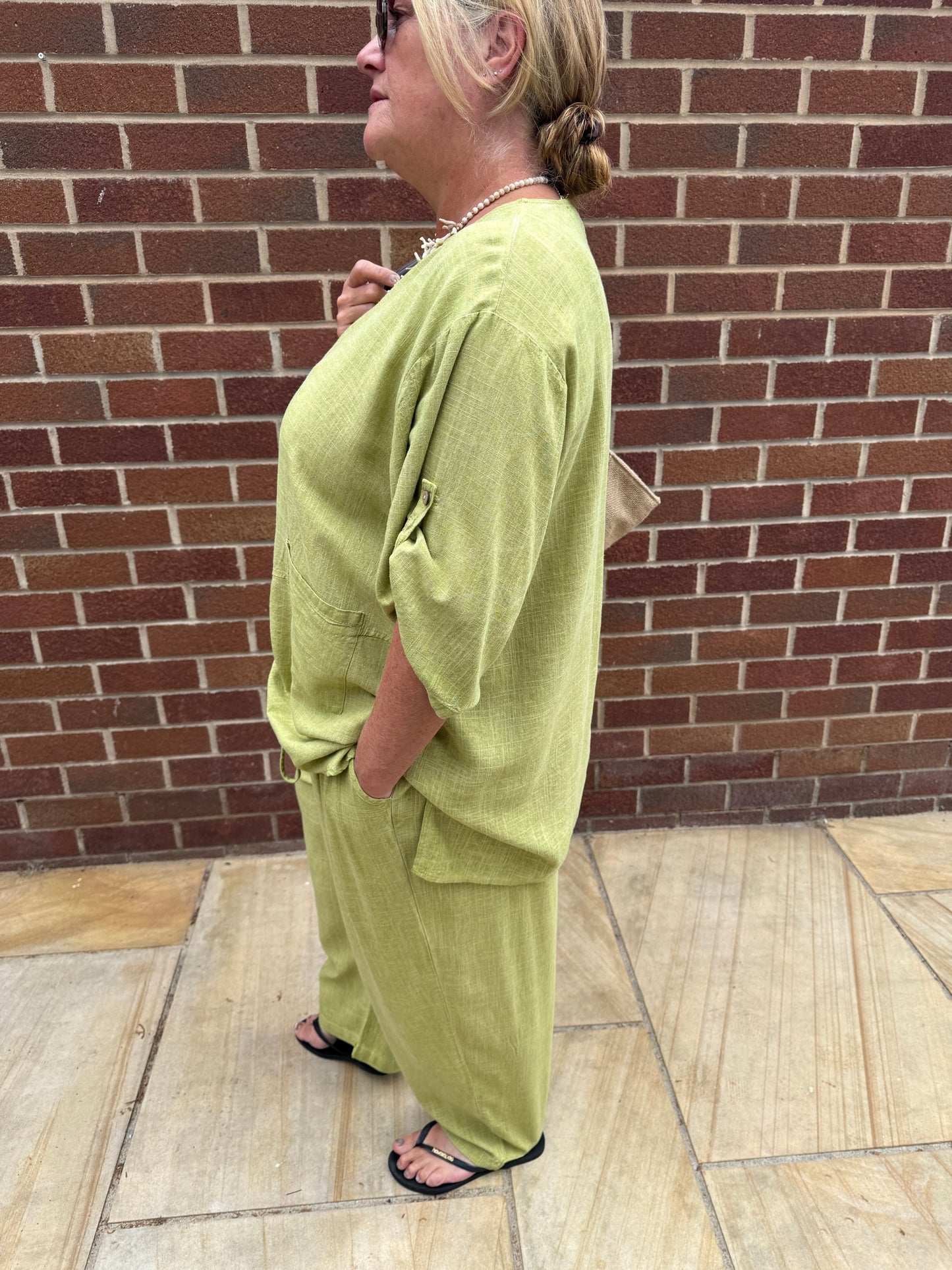 CURVE Natalie Linen Ruched Two Peice - Olive