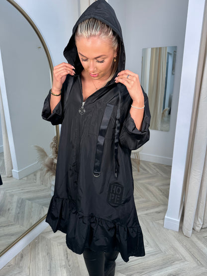 Black Cleo Frilly Raincoat