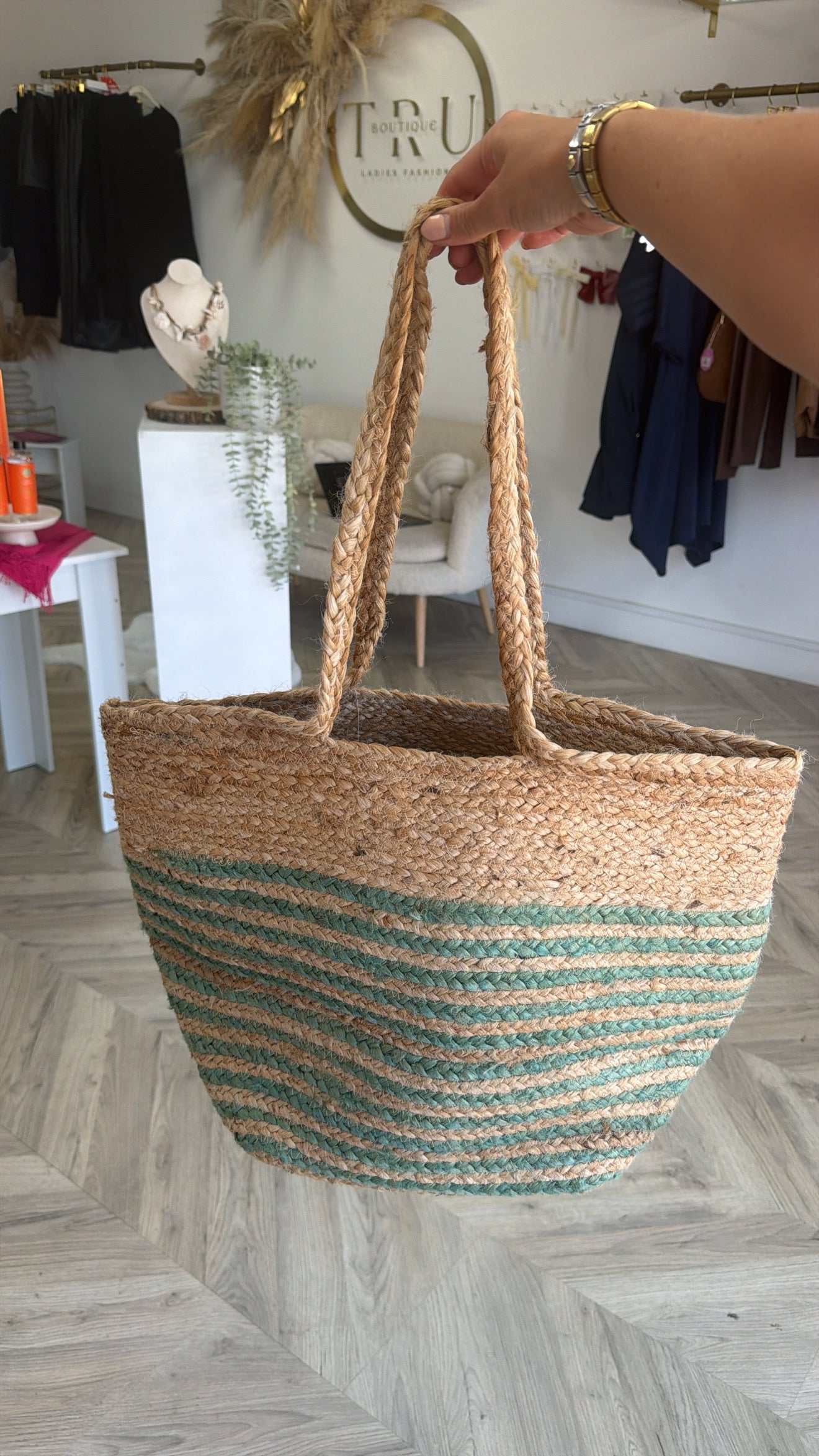 Green / Tan Beach Bag