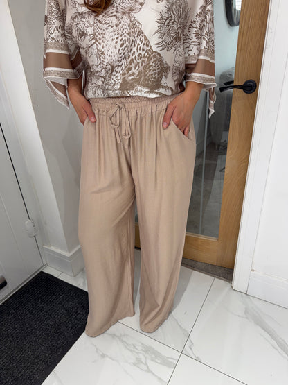 Charlotte Wide Trousers - Beige