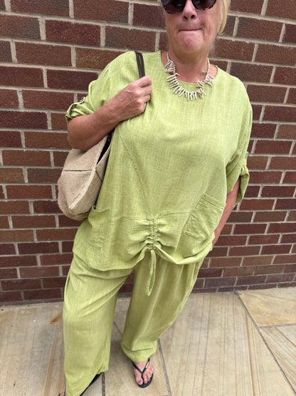 CURVE Natalie Linen Ruched Two Peice - Olive