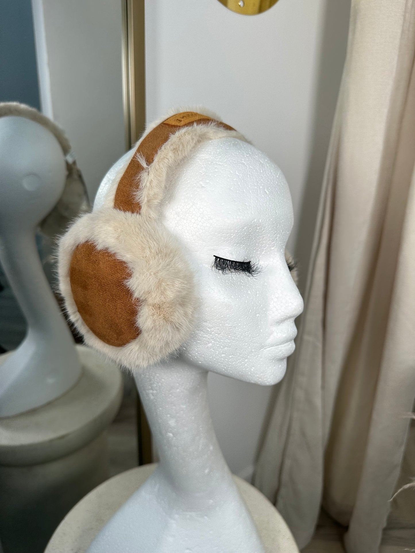 Fluffy Ear Muffs - Cream & Camel