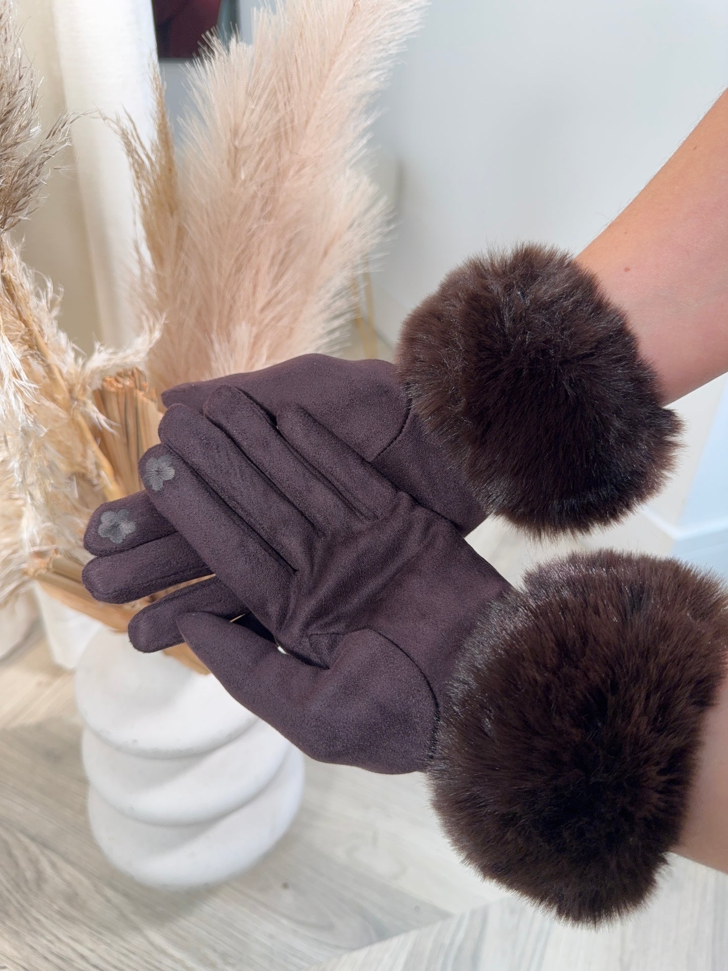 Odette Fur Glove - Dark Brown