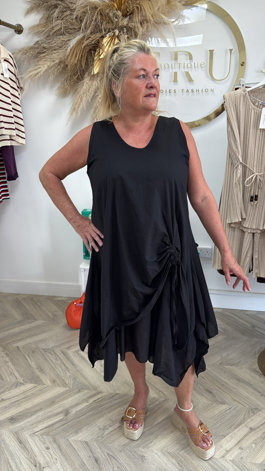 Tilly Ruched Midi Dress - Black