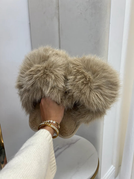 Mocha Faux Fur Fluffy Slippers