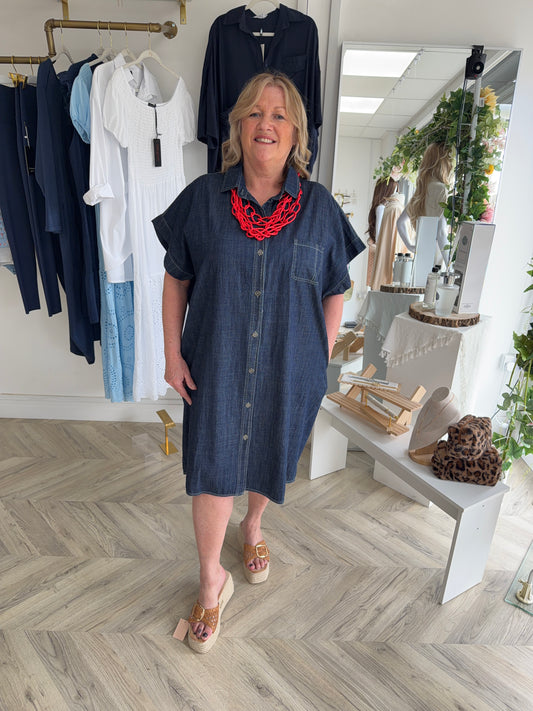 Genevieve Dark Denim Midi Dress
