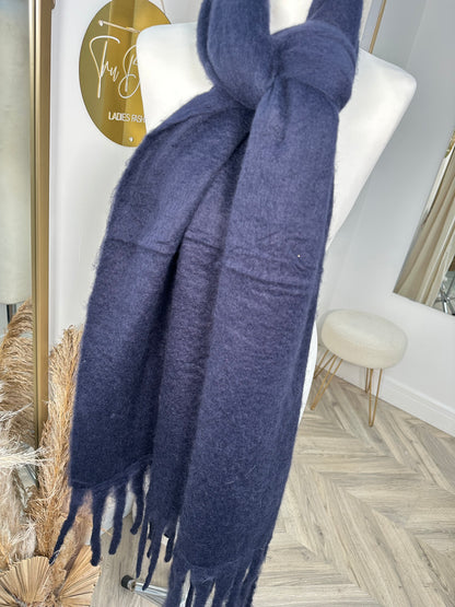 Thick Wool Tassle Scarf - Navy