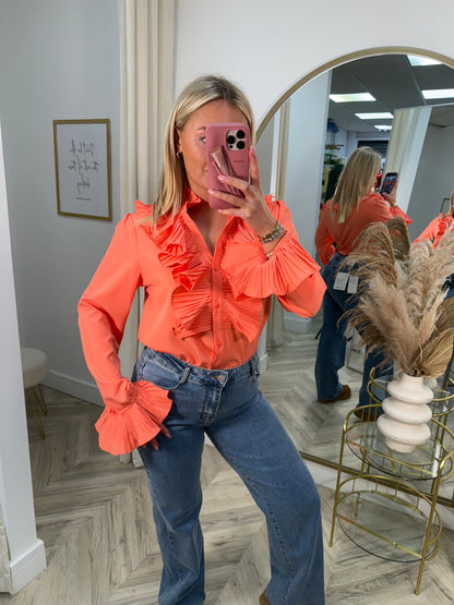 Palmer Frilly Blouse - Coral