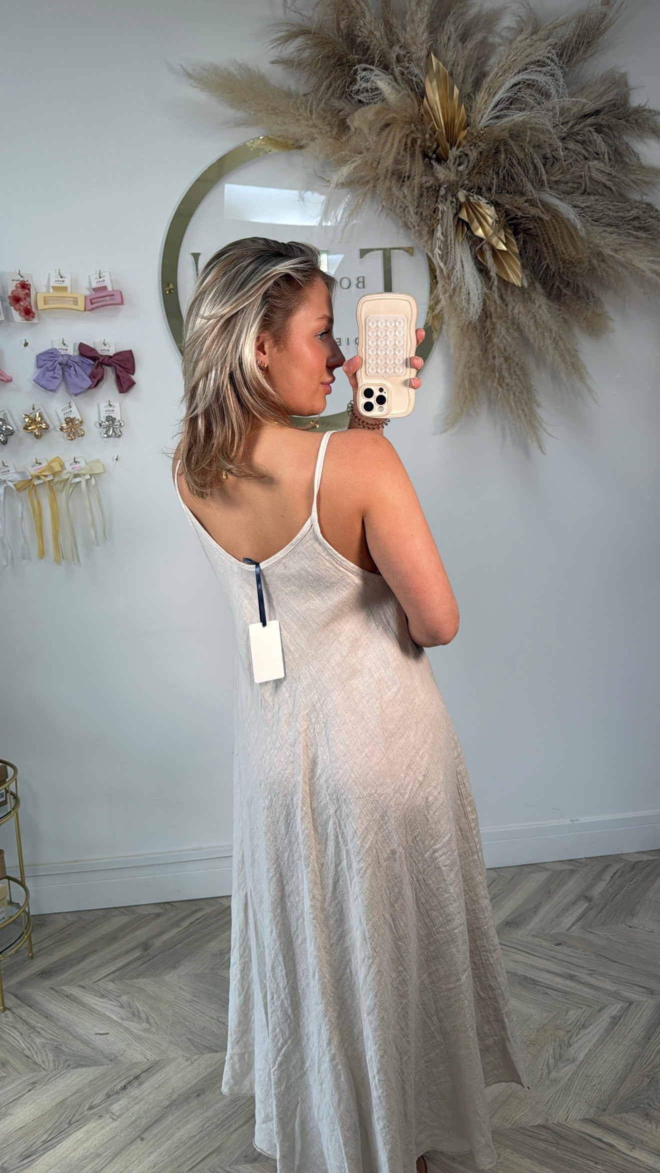Hadlee Linen Strappy Maxi Dress - Cream