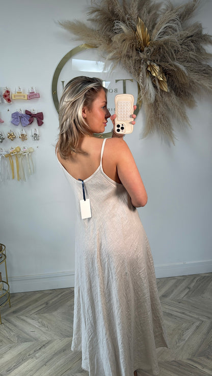 Hadlee Linen Strappy Maxi Dress - Cream