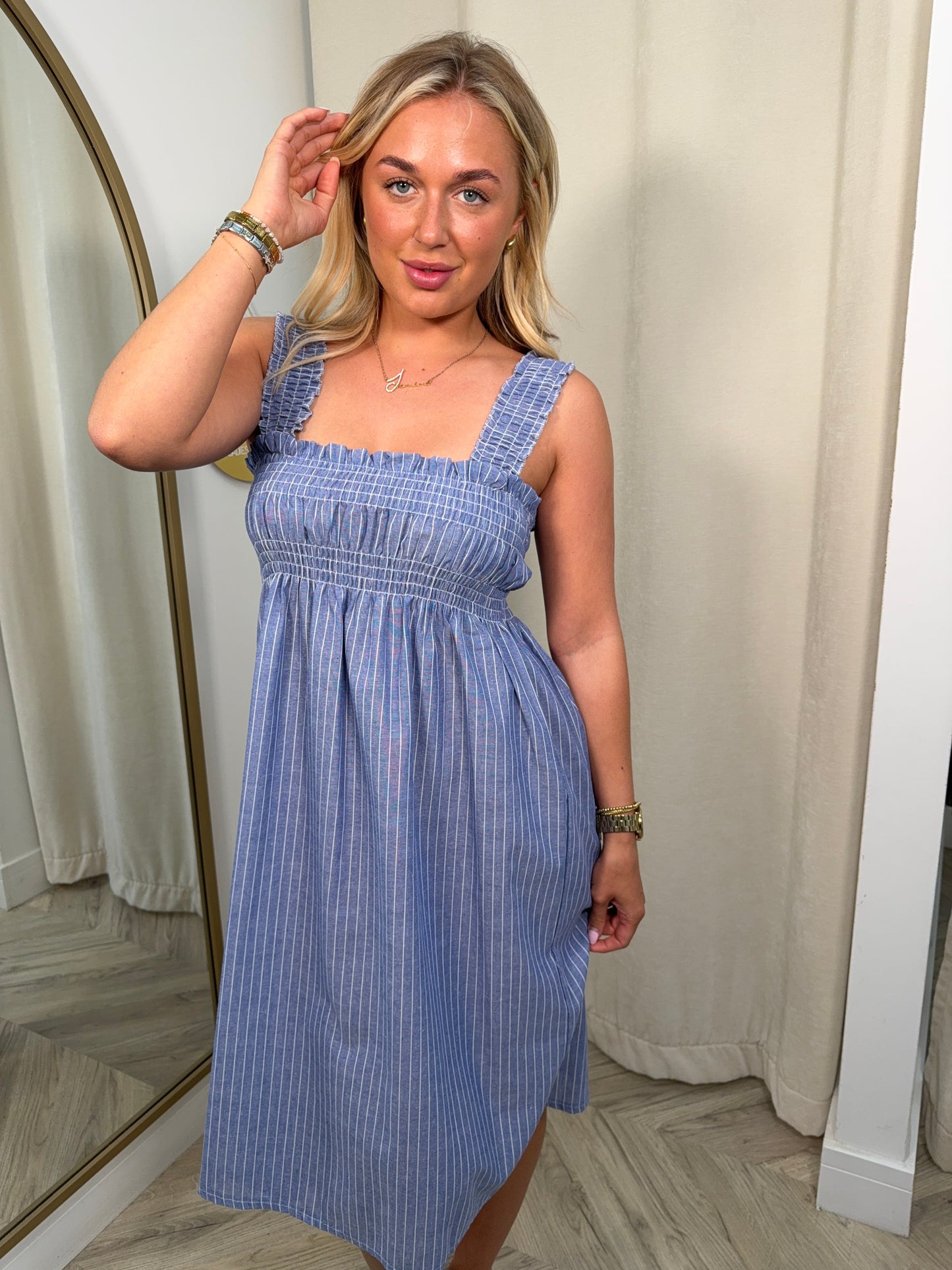 Clarissa Stripe Midi Dress - Blue