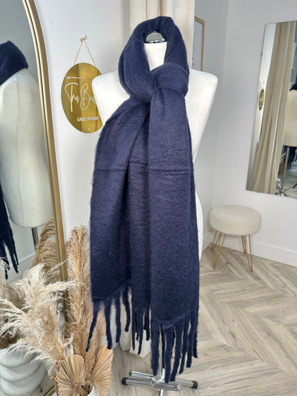 Thick Wool Tassle Scarf - Navy