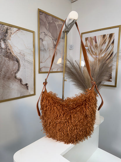 Cally Shaggy Fur Crossbody Bag - TAN