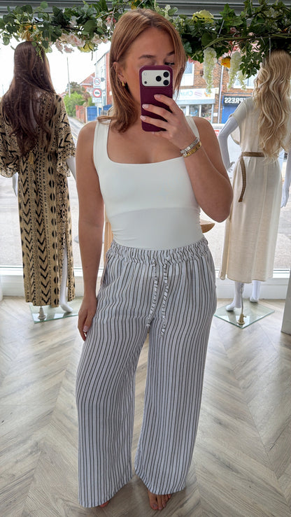 Ophelia Pinstriped Wide Trouser - Black