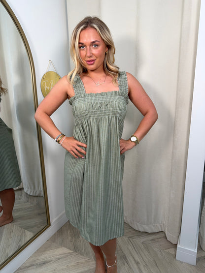 Clarissa Stripe Midi Dress - Khaki