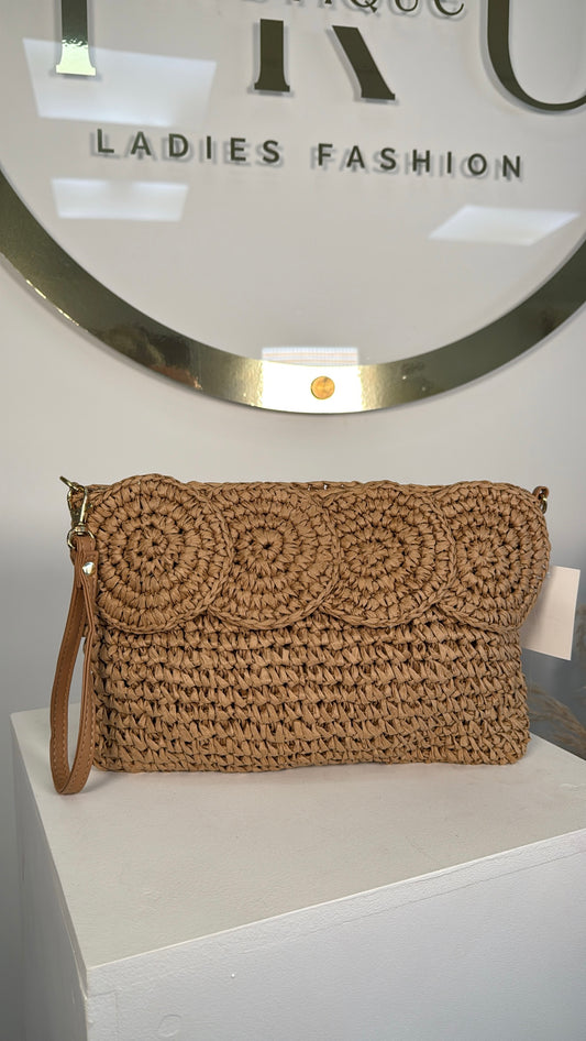 Hadlee Crochet Clutch Bag - Dark Beige