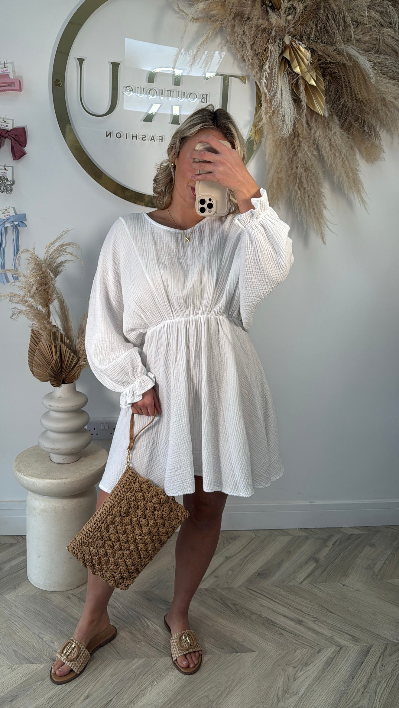 Jemma Cheesecloth Mini Dress - White