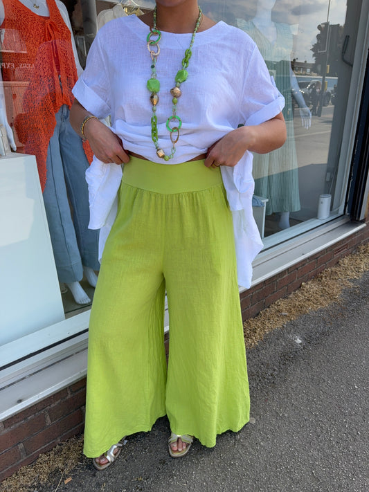 Talluna Linen Thick Waist Trousers - Lime
