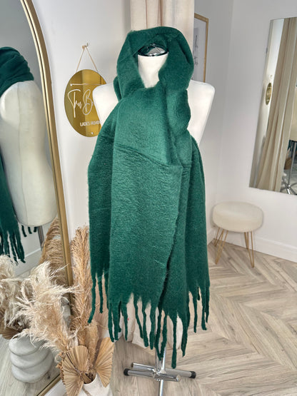 Thick Wool Tassle Scarf - Green