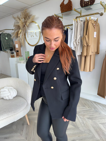 Harper Gold Buttoned Structured Blazer - Black