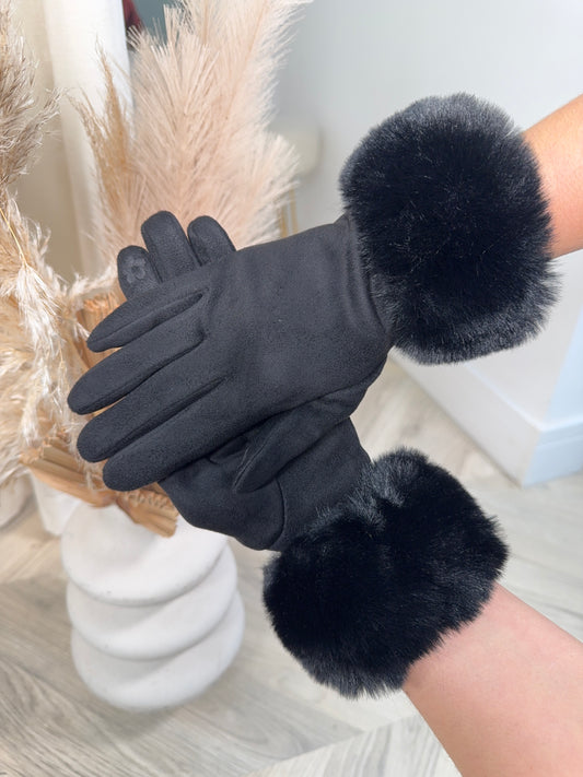 Odette Fur Glove - Black
