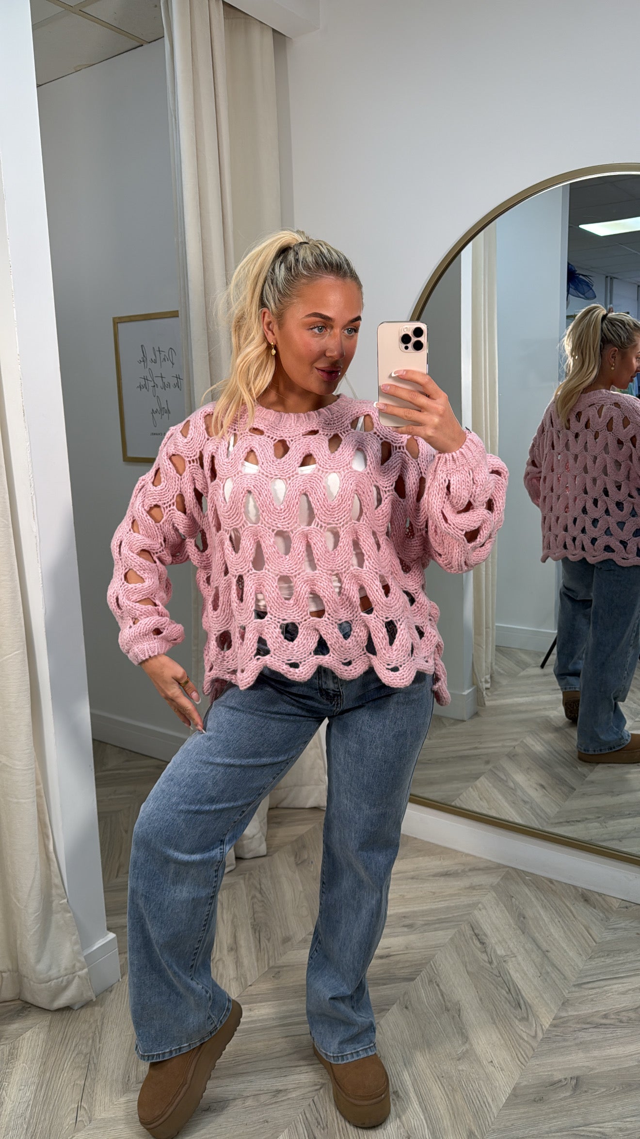 Bluebell Crochet Knit Sweater - Dusky Pink