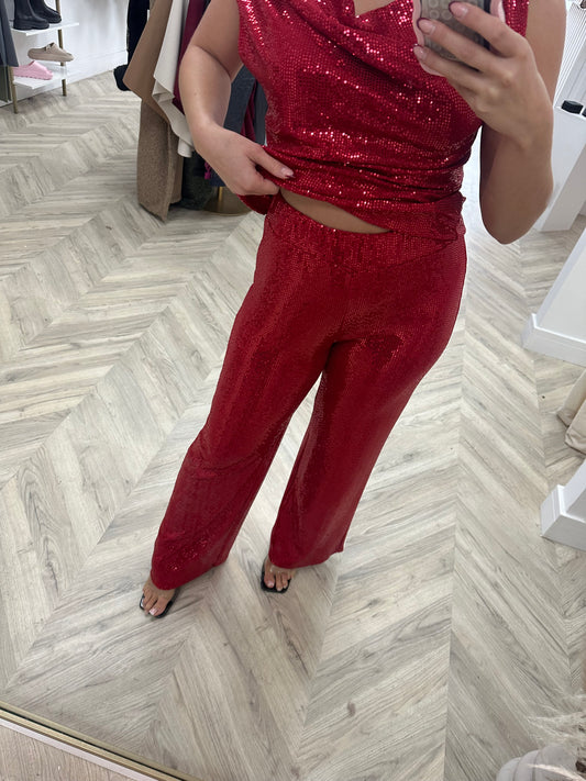 Darcie Sequin Trousers - Red