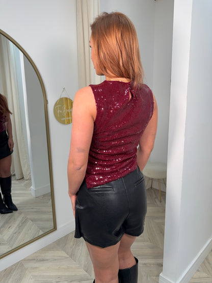 Maria Sequin Top - Burgundy