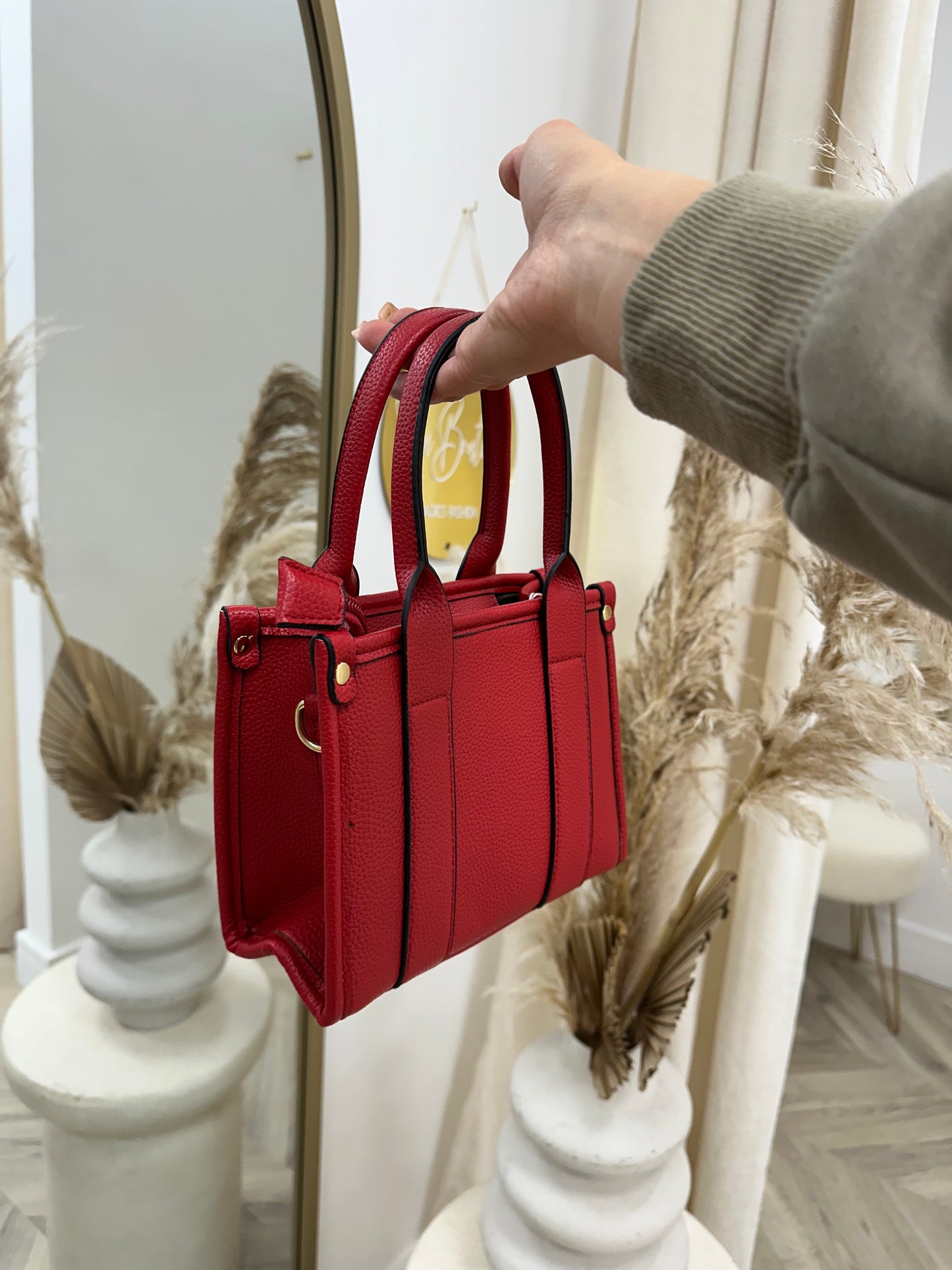 Small Leather Tote Bag - RED