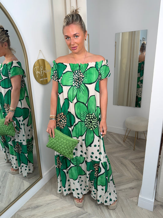 Vivienne Patterned Maxi Dress - Green