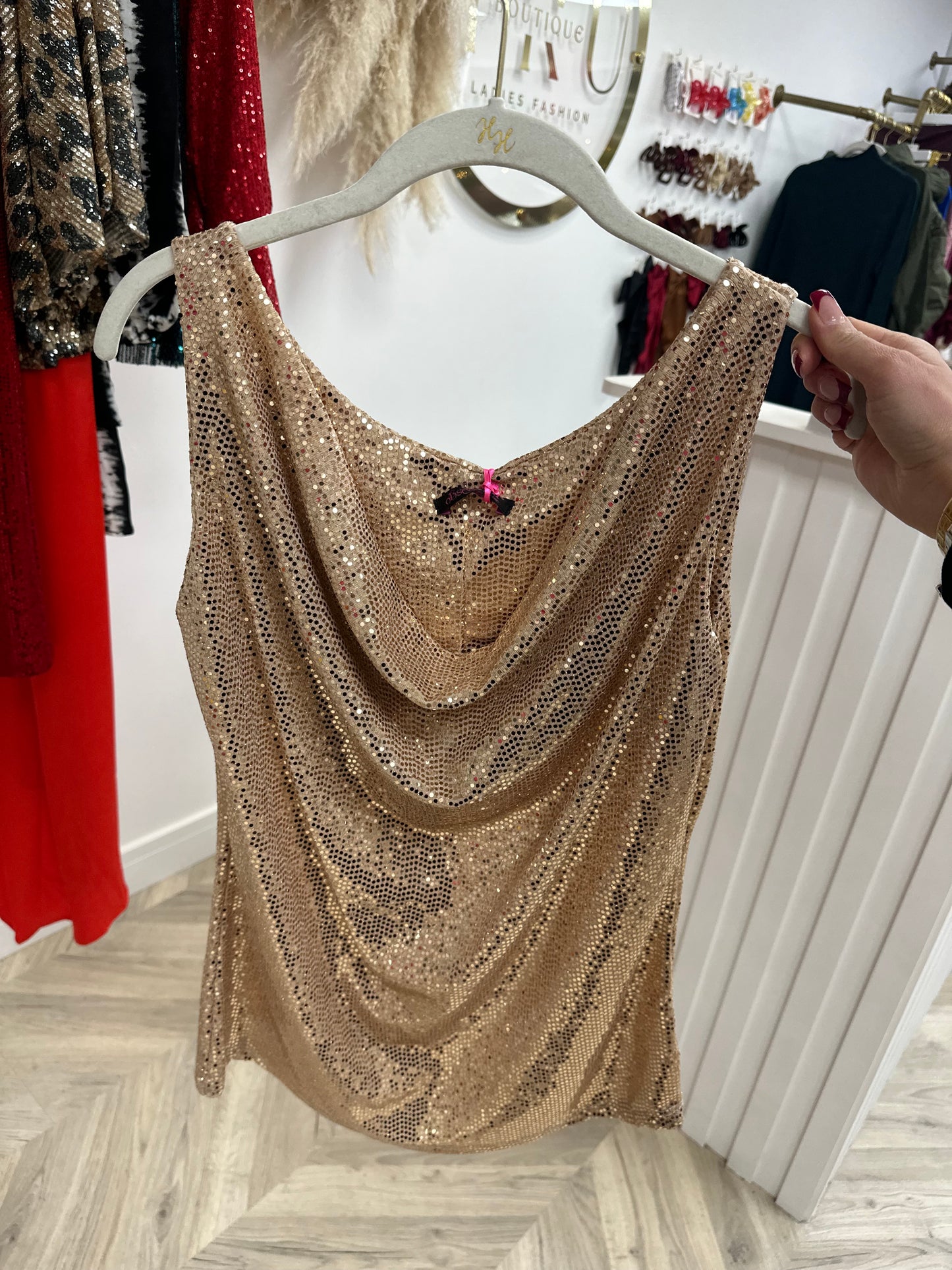 Darcie Sequin Cowl Neck Top - Gold