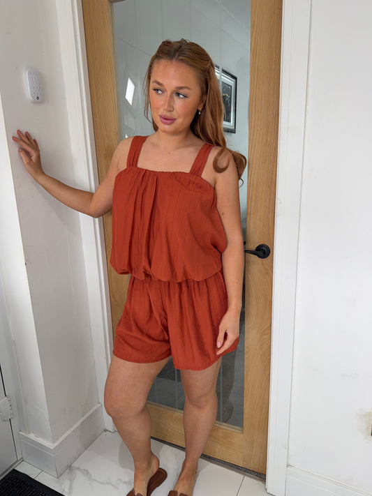 Stella Balloon Top & Short Set - Burnt Orange