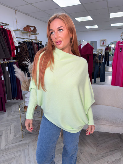 Erika Asymmetric Jumper - LIME GREEN