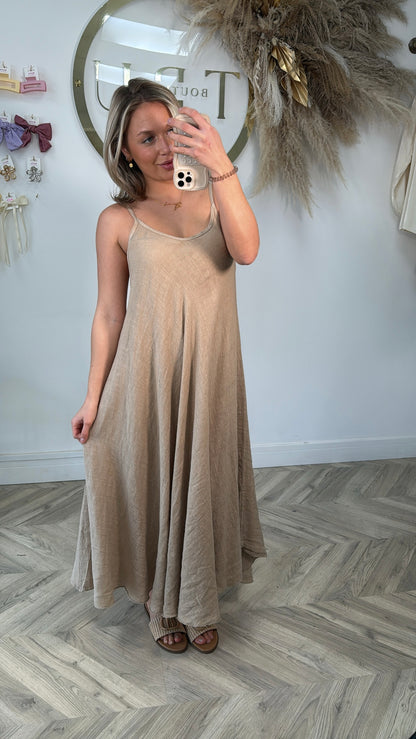 Hadlee Linen Strappy Maxi Dress - Camel