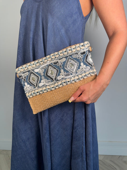 Denim Boho Clutch Bag - Dark